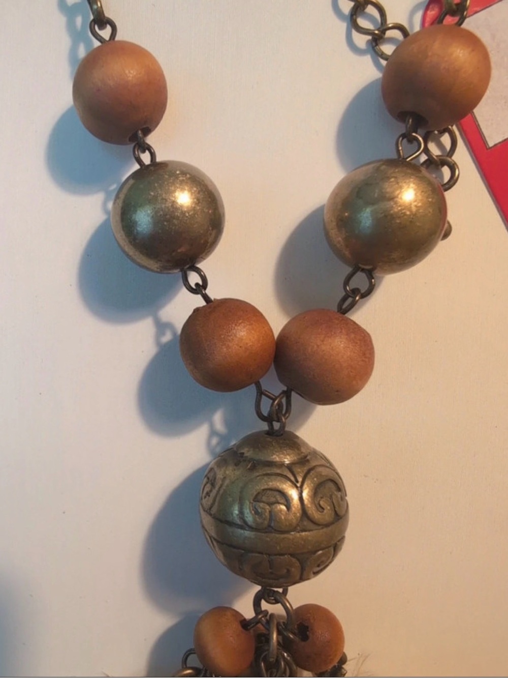 Tan and Gold Feather Tassel Statement Necklace - Women Jewelry - Picture 3 of 4